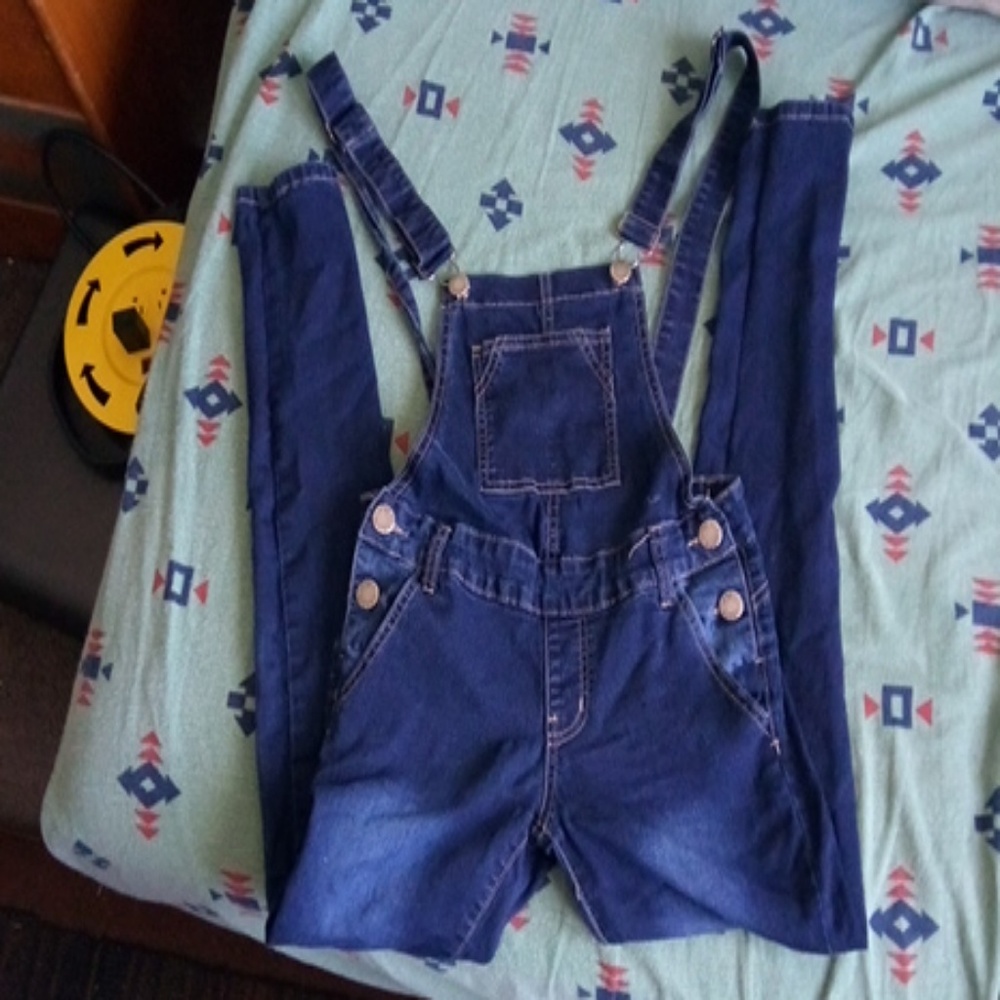 Dark wash juniors overalls